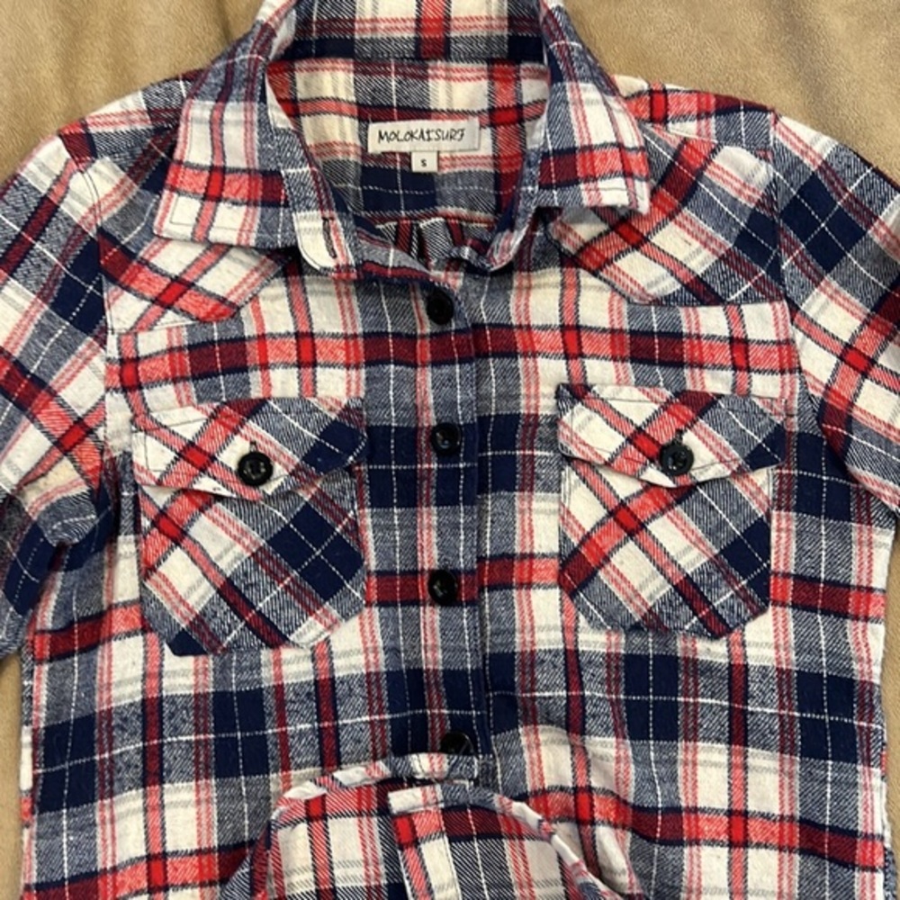 Molokai Surf red, white & blue flannel womans size small. 2 front chest pockets - Picture 4 of 6